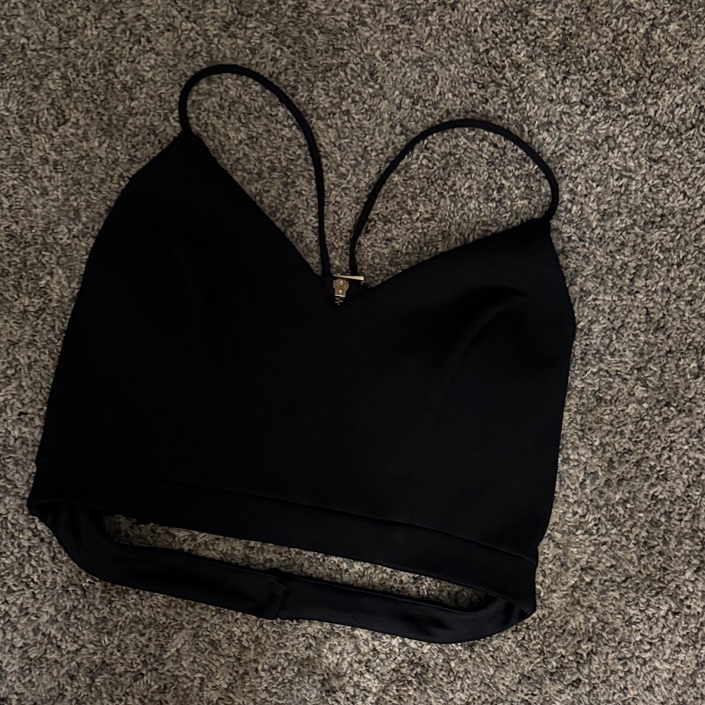 B Darlin Black Crop Top lace zip back with strap